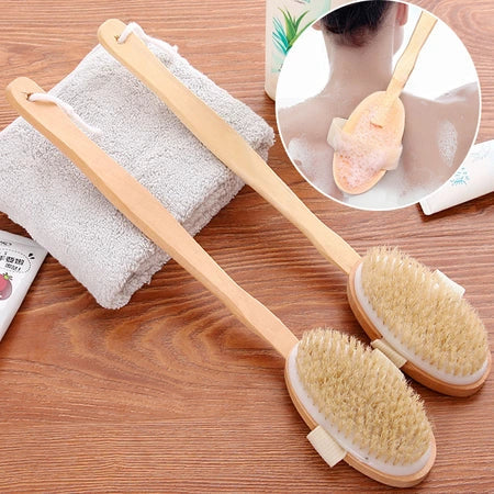 Wooden handle bath brush Bath bristle brush Long handle wooden back scrub towel Removable soft bristle massage bath brush WenstaUSA