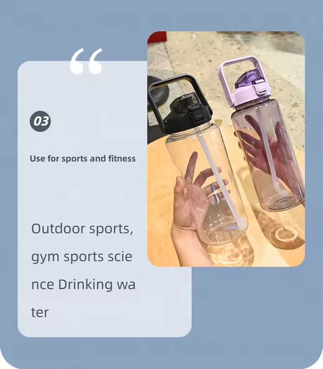 2L Half Gallon Clear Plastic Sports Water Bottle with Straw and Motivational Time Marker
