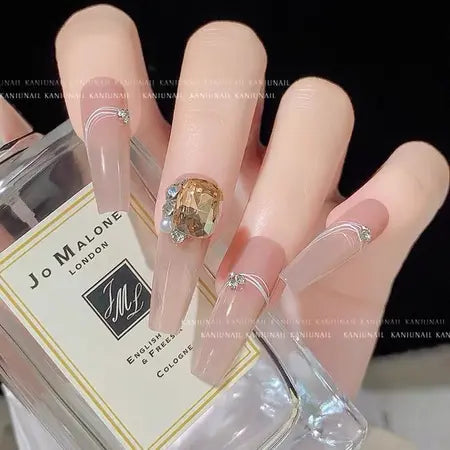Nail beauty pile rhinestone finished product super flash transparent crooked diamond rectangular axe diamond inlaid pearl nails decorations WenstaUSA