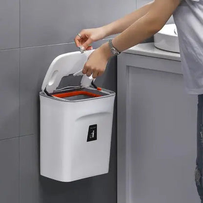 Wall-mounted with inner bucket trash can with handle kitchen cabinet door sticky sliding cover trash can 9 liters WenstaUSA