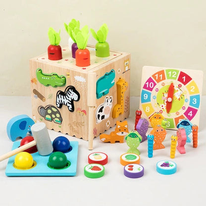 Young children multi-functional wooden Montessori 8-in-1 knocking ball animal pairing fishing intelligence box Early education Educational toys Children's toys educational toys WenstaUSA