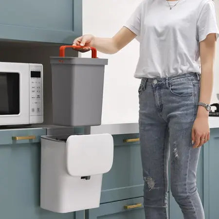Wall-mounted with inner bucket trash can with handle kitchen cabinet door sticky sliding cover trash can 9 liters WenstaUSA