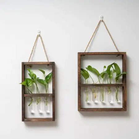 Wall hanging wooden frame glass hydroponic vase creative retro bedroom living room fresh simple decorative wooden frame glass hydroponic WenstaUSA