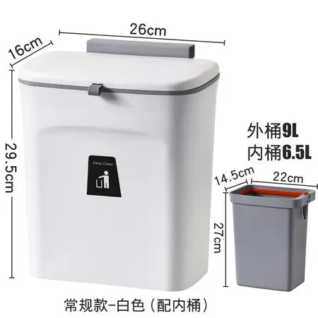 Wall-mounted with inner bucket trash can with handle kitchen cabinet door sticky sliding cover trash can 9 liters WenstaUSA