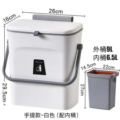 Wall-mounted with inner bucket trash can with handle kitchen cabinet door sticky sliding cover trash can 9 liters WenstaUSA