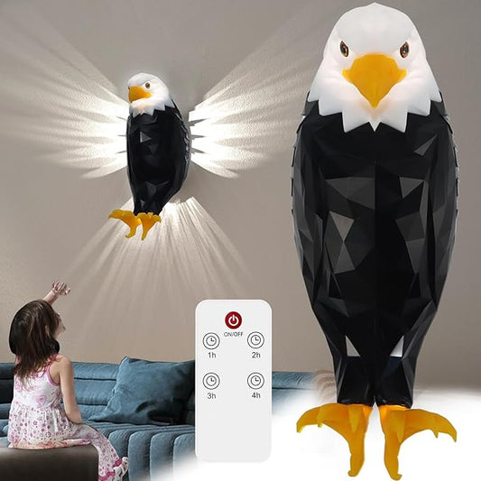 Bald Eagle Wall Light with Remote Control, Magnetic Led Mounted Eagle Lamp, USB Charging & Battery Operated Indoor Light WenstaUSA