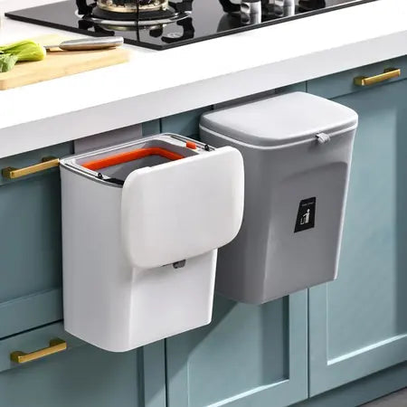 Wall-mounted with inner bucket trash can with handle kitchen cabinet door sticky sliding cover trash can 9 liters WenstaUSA