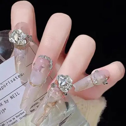 Nail beauty pile rhinestone finished product super flash transparent crooked diamond rectangular axe diamond inlaid pearl nails decorations WenstaUSA