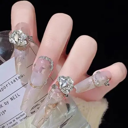 Nail beauty pile rhinestone finished product super flash transparent crooked diamond rectangular axe diamond inlaid pearl nails decorations WenstaUSA
