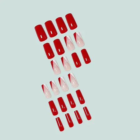 Europe and America cross border coffin nail wear nail winter white snowflake nail patch nail art color v-shaped french nail tip WenstaUSA