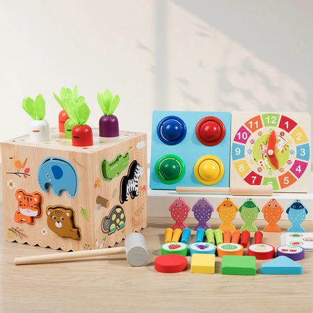 Young children multi-functional wooden Montessori 8-in-1 knocking ball animal pairing fishing intelligence box Early education Educational toys Children's toys educational toys WenstaUSA