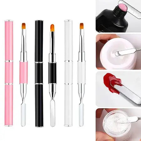 Multifunctional nail brush dual head dual-use nail art uv pen steel push glue embossing stick manicure brush WenstaUSA