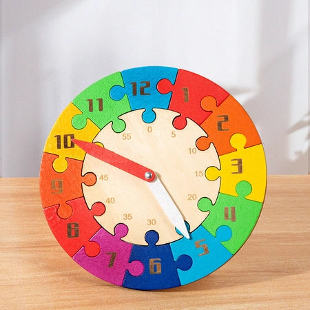 Children's clock jigsaw early education time color cognition kindergarten primary school teaching AIDS Enlightenment educational toys Wood four colors optional export CPC CE certificate WenstaUSA