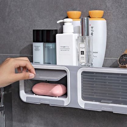 Household shutters soap box perforation-free wall mounted double-row drain box storage rack multi-functional small storage box WenstaUSA