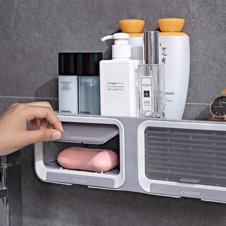 Household shutters soap box perforation-free wall mounted double-row drain box storage rack multi-functional small storage box WenstaUSA