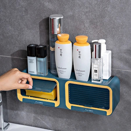 Household shutters soap box perforation-free wall mounted double-row drain box storage rack multi-functional small storage box WenstaUSA