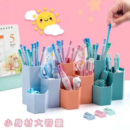 Creative makeup brush lipstick Desktop storage box Plastic diamond pencil holder Office stationery desktop accessories hex pencil holder WenstaUSA