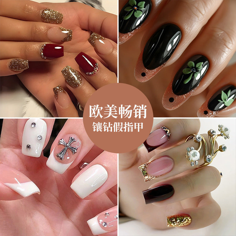 Medium and long diamond nail patches wearable false nails detachable box finished nails WenstaUSA