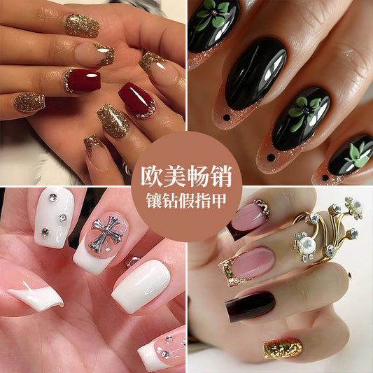 Medium and long diamond nail patches wearable false nails detachable box finished nails WenstaUSA