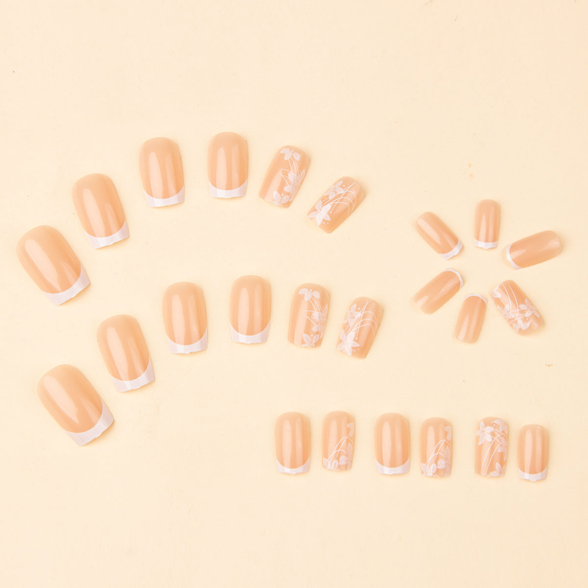 Simple short T-shirt pure girl white flower nail art cute sweet wearable false nail finished nail art WenstaUSA