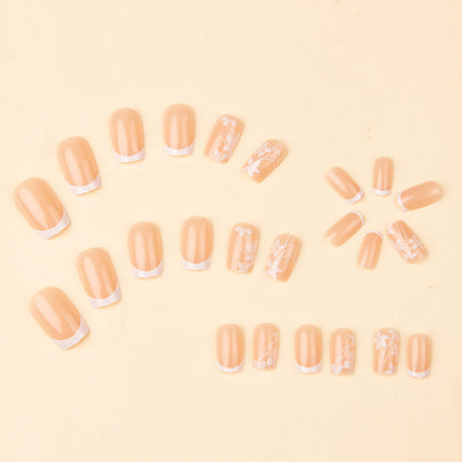 Simple short T-shirt pure girl white flower nail art cute sweet wearable false nail finished nail art WenstaUSA