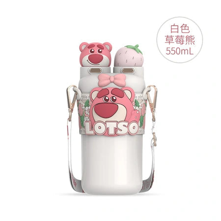 Fashion cartoon 55ml adult children can carry can be crossbody strawberry bear series fun double-cover thermos cup WenstaUSA