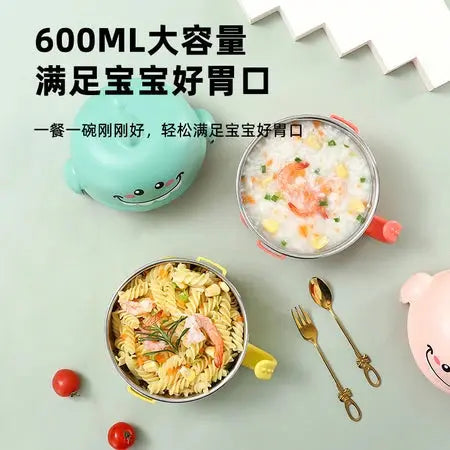 Stainless steel children's water injection thermal insulation bowl double insulation anti-hot baby cartoon cute auxiliary food rice bowl WenstaUSA