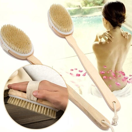 Wooden handle bath brush Bath bristle brush Long handle wooden back scrub towel Removable soft bristle massage bath brush WenstaUSA