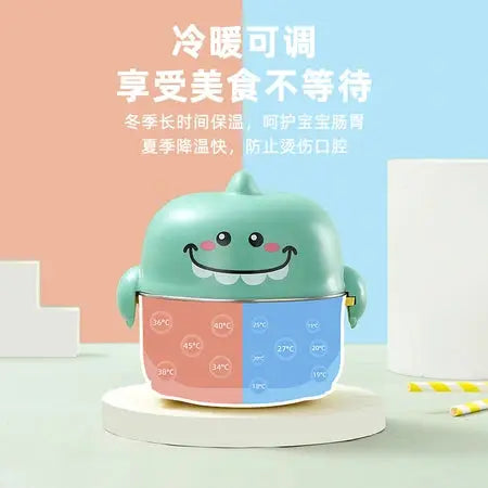 Stainless steel children's water injection thermal insulation bowl double insulation anti-hot baby cartoon cute auxiliary food rice bowl WenstaUSA
