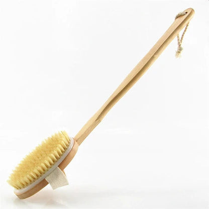 Wooden handle bath brush Bath bristle brush Long handle wooden back scrub towel Removable soft bristle massage bath brush WenstaUSA