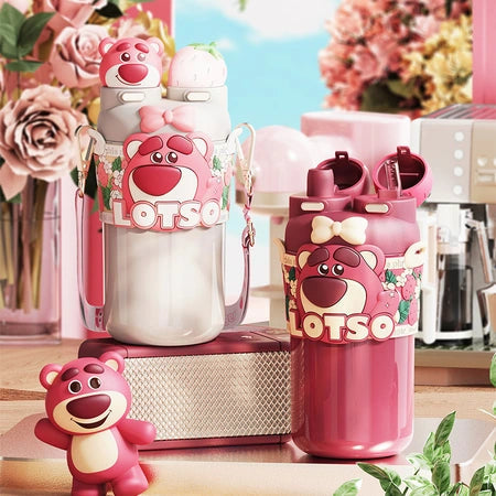 Fashion cartoon 55ml adult children can carry can be crossbody strawberry bear series fun double-cover thermos cup WenstaUSA