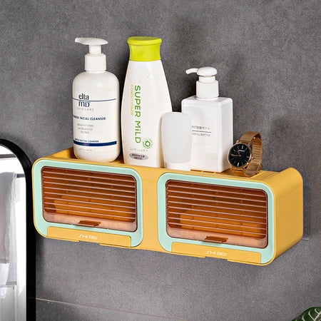 Household shutters soap box perforation-free wall mounted double-row drain box storage rack multi-functional small storage box WenstaUSA
