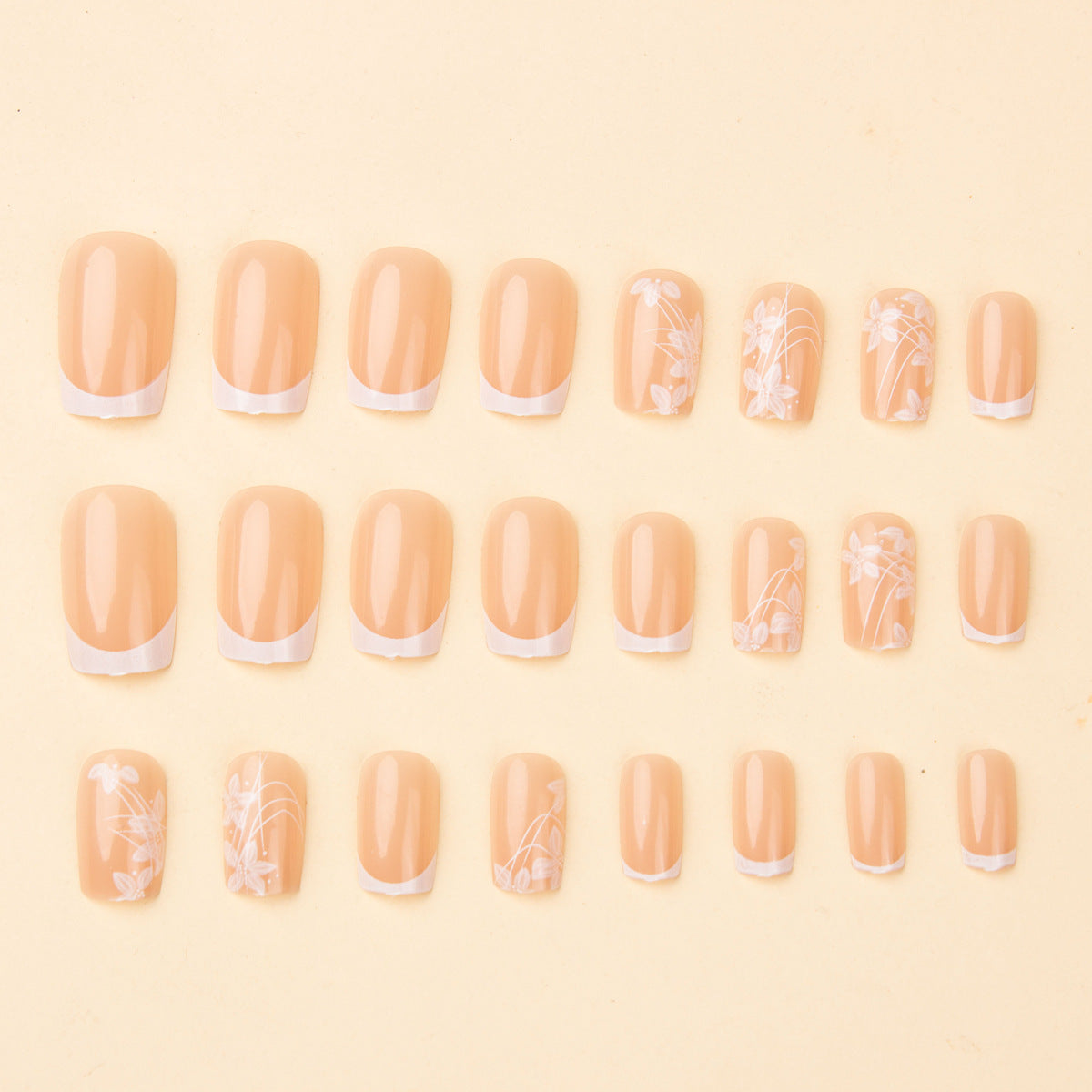 Simple short T-shirt pure girl white flower nail art cute sweet wearable false nail finished nail art WenstaUSA