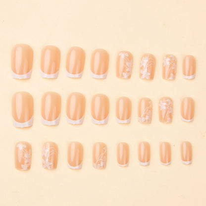 Simple short T-shirt pure girl white flower nail art cute sweet wearable false nail finished nail art WenstaUSA