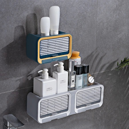 Household shutters soap box perforation-free wall mounted double-row drain box storage rack multi-functional small storage box WenstaUSA