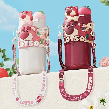 Fashion cartoon 55ml adult children can carry can be crossbody strawberry bear series fun double-cover thermos cup WenstaUSA