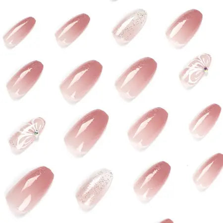 Yiwu nail art pink gradient glitter pure want to wear nail butterfly rhinestone nail art wear nail art piece WenstaUSA
