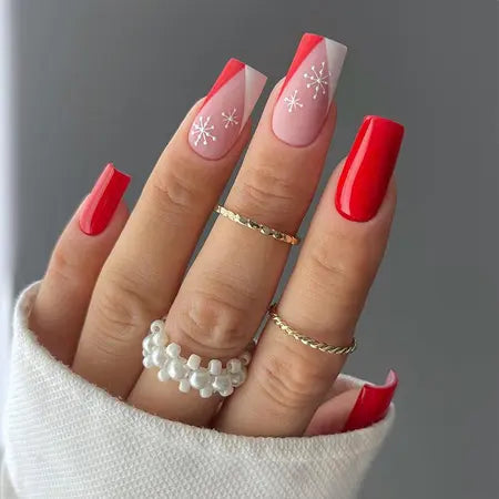 Europe and America cross border coffin nail wear nail winter white snowflake nail patch nail art color v-shaped french nail tip WenstaUSA