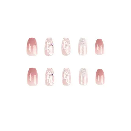 Yiwu nail art pink gradient glitter pure want to wear nail butterfly rhinestone nail art wear nail art piece WenstaUSA