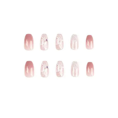 Yiwu nail art pink gradient glitter pure want to wear nail butterfly rhinestone nail art wear nail art piece WenstaUSA