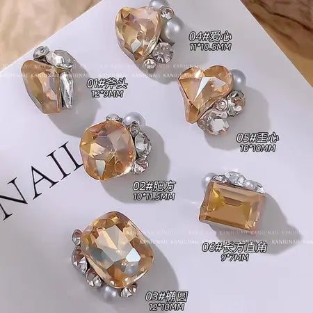 Nail beauty pile rhinestone finished product super flash transparent crooked diamond rectangular axe diamond inlaid pearl nails decorations WenstaUSA