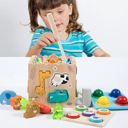Young children multi-functional wooden Montessori 8-in-1 knocking ball animal pairing fishing intelligence box Early education Educational toys Children's toys educational toys WenstaUSA
