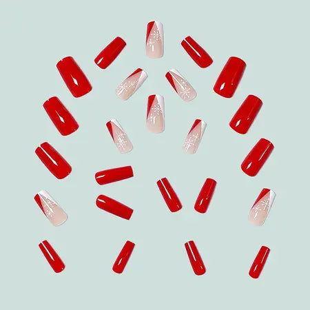 Europe and America cross border coffin nail wear nail winter white snowflake nail patch nail art color v-shaped french nail tip WenstaUSA