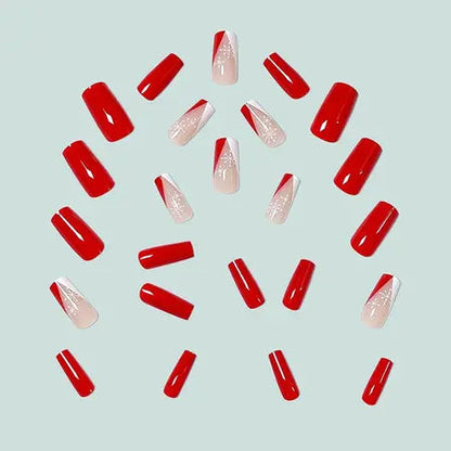 Europe and America cross border coffin nail wear nail winter white snowflake nail patch nail art color v-shaped french nail tip WenstaUSA