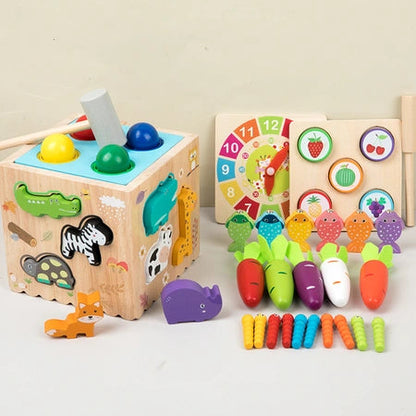 Young children multi-functional wooden Montessori 8-in-1 knocking ball animal pairing fishing intelligence box Early education Educational toys Children's toys educational toys WenstaUSA