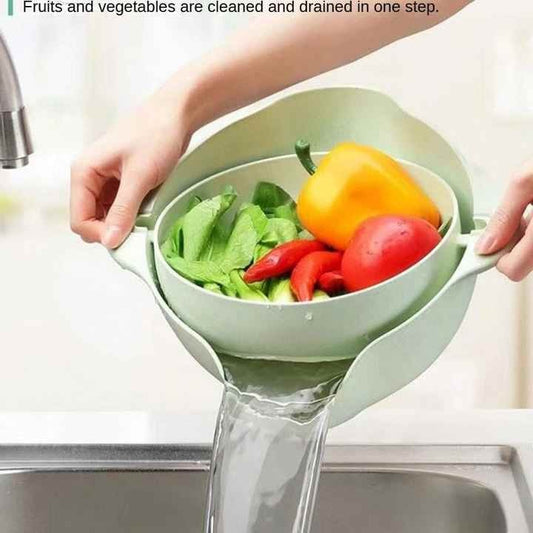Double-Layer Flexible Spinning Kitchen Sink Colander Food Grade PP Salad Strainer Water Flowing Colander Strainer