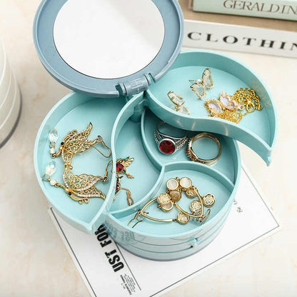 Dust-proof Storage Jewelry Organizers Small Jewelry Rack Rotating Multi-Layer Plastic Jewelry Storage Box with Mirror