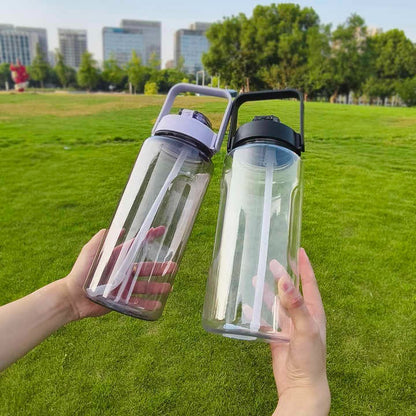 2L Half Gallon Clear Plastic Sports Water Bottle with Straw and Motivational Time Marker