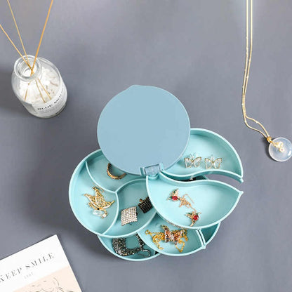 Dust-proof Storage Jewelry Organizers Small Jewelry Rack Rotating Multi-Layer Plastic Jewelry Storage Box with Mirror