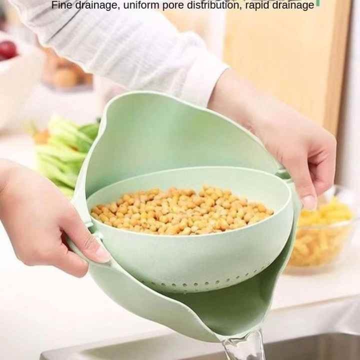 Double-Layer Flexible Spinning Kitchen Sink Colander Food Grade PP Salad Strainer Water Flowing Colander Strainer